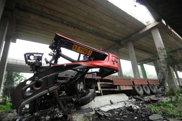 Truck driver injured in bridge cave-in