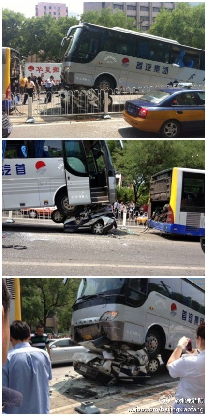 Beijing bus crushes police car