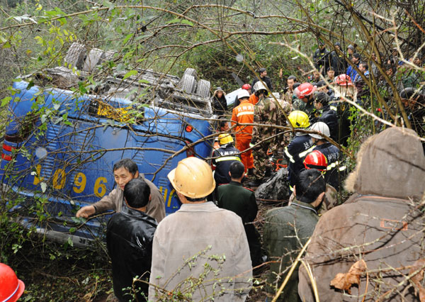 5 dead, 27 injured as China bus falls off ravine