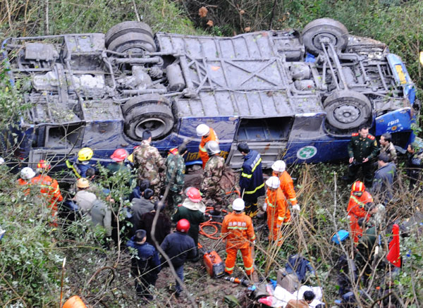 5 dead, 27 injured as China bus falls off ravine
