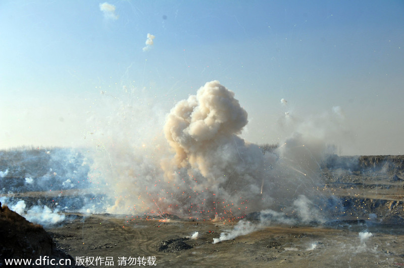 Illegal fireworks confiscated, burned in NE China