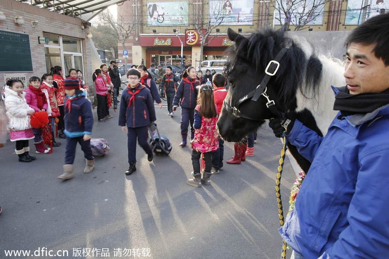 Horse helps welcome students back to school