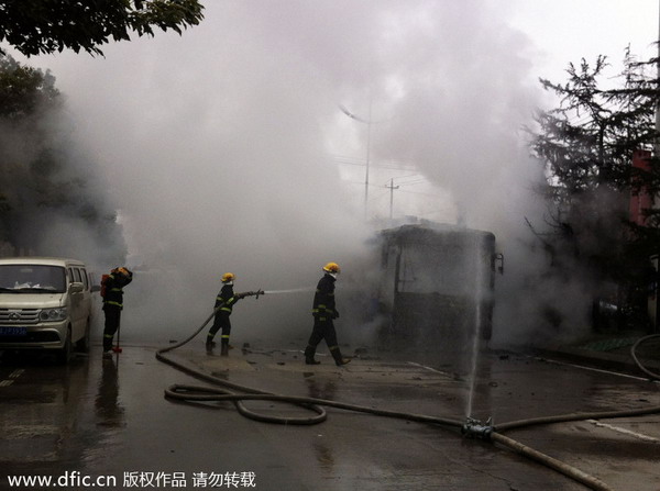 At least five killed in SW China bus fire