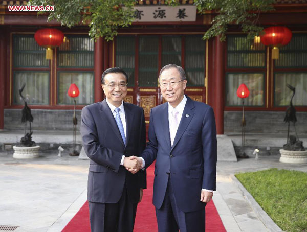 Chinese premier meets UN Secretary-General Ban Ki-moon