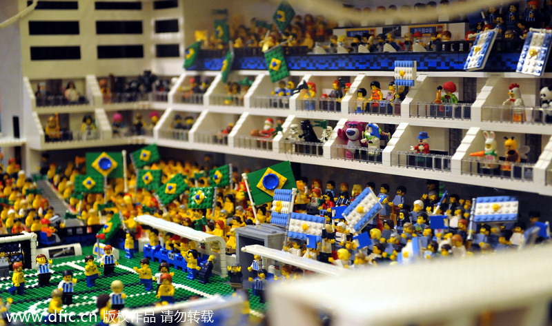 Lego World Cup stadiums displayed in Hong Kong