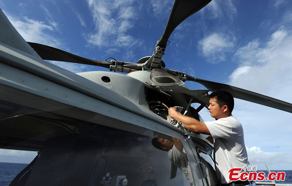 China's ship-borne helicopters in naval drills