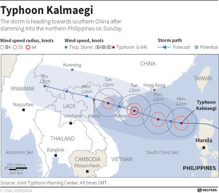 China issues orange alert for Typhoon Kalmaegi