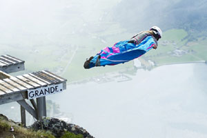 Wingsuit flyers conduct trial flight before sky race