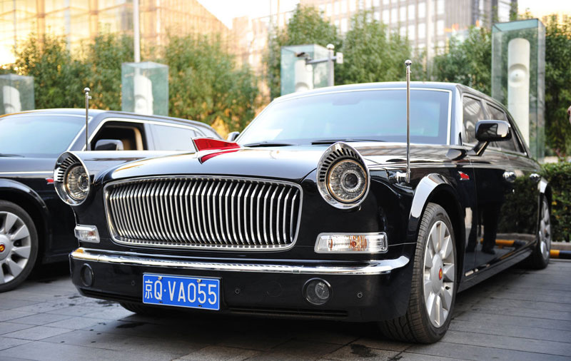 Hongqi limousines prepared for guests during APEC