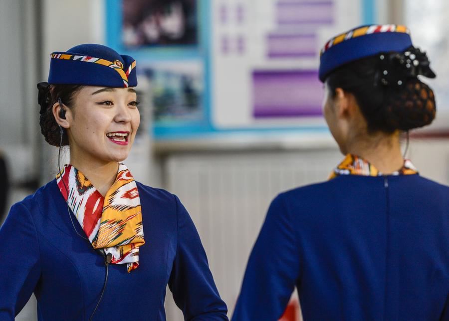 Stewardesses for first high-speed railway in Xinjiang