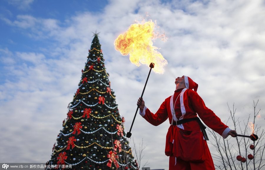 Santa Claus shows off skills