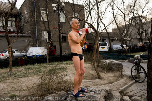 Seniors enjoy swimming despite the chill