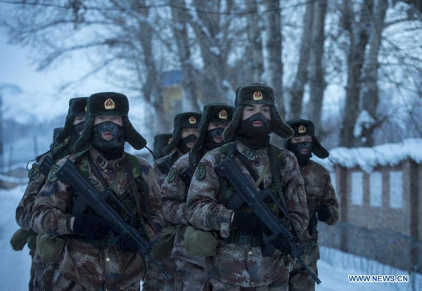 NW China's Altay Frontier Police Force holds cold weather training