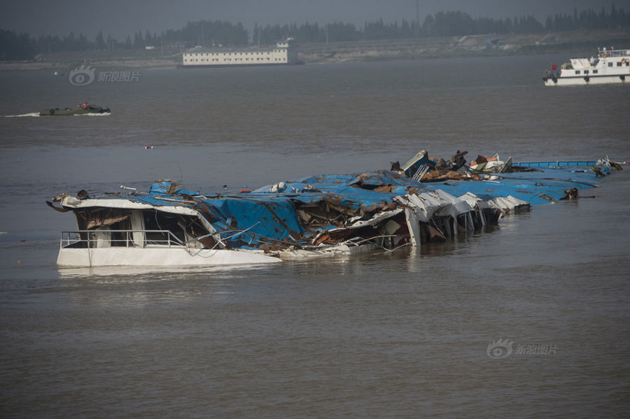 Capsized ship fully turned over