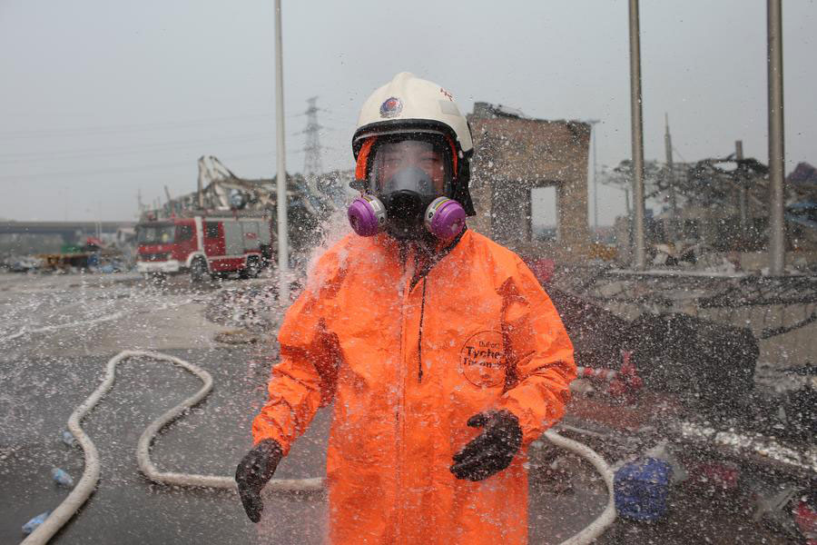 Firefighters: a steady presence at Tianjin blast site