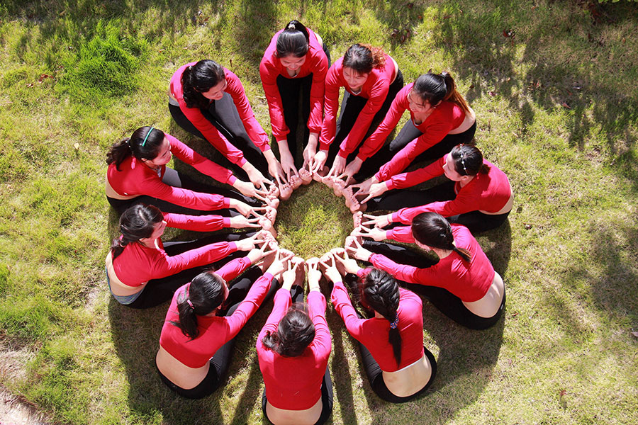 Yoga enthusiasts in harmony with nature