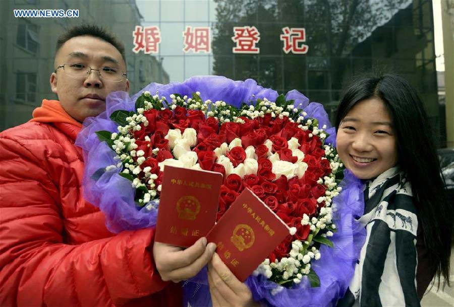 Young couples register for marriage on Singles Day