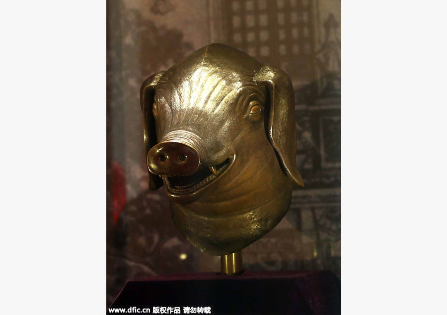 Animal heads of Old Summer Palace relics on display in Shanghai