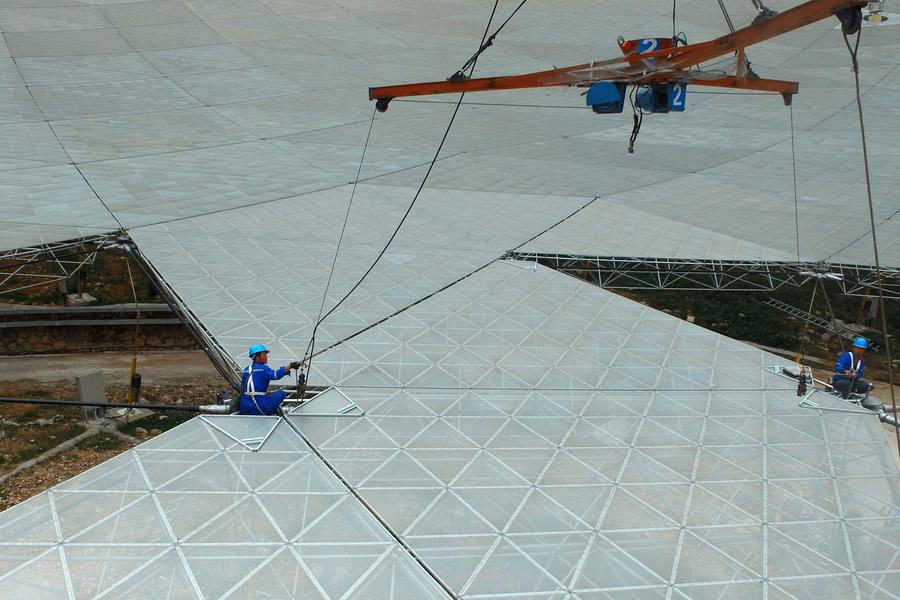 Installation of largest single-aperture spherical telescope to finish