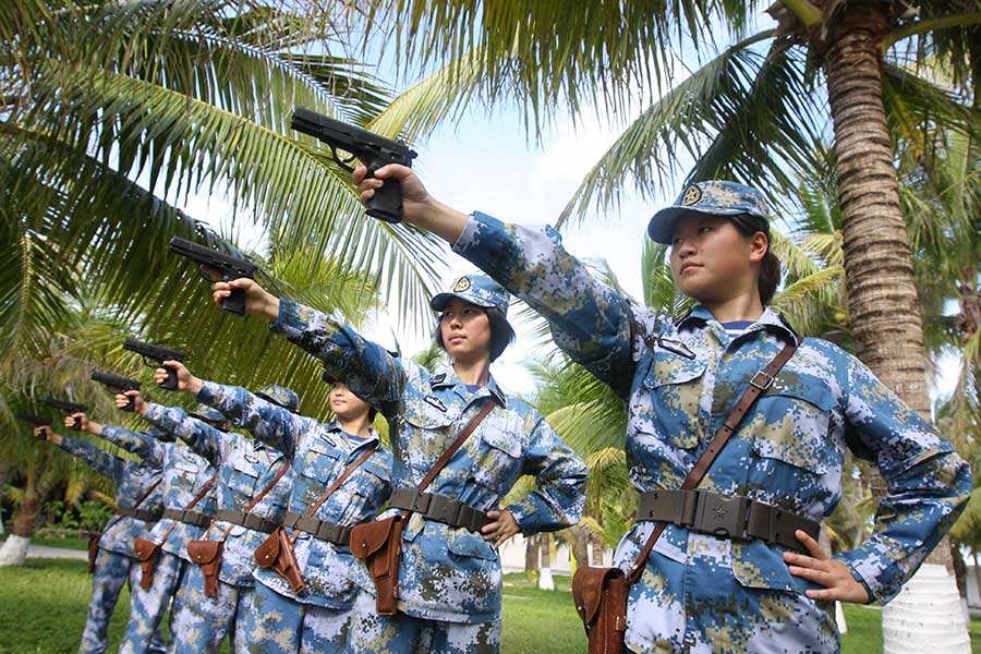 PLA soldiers on patrol on Xisha Islands