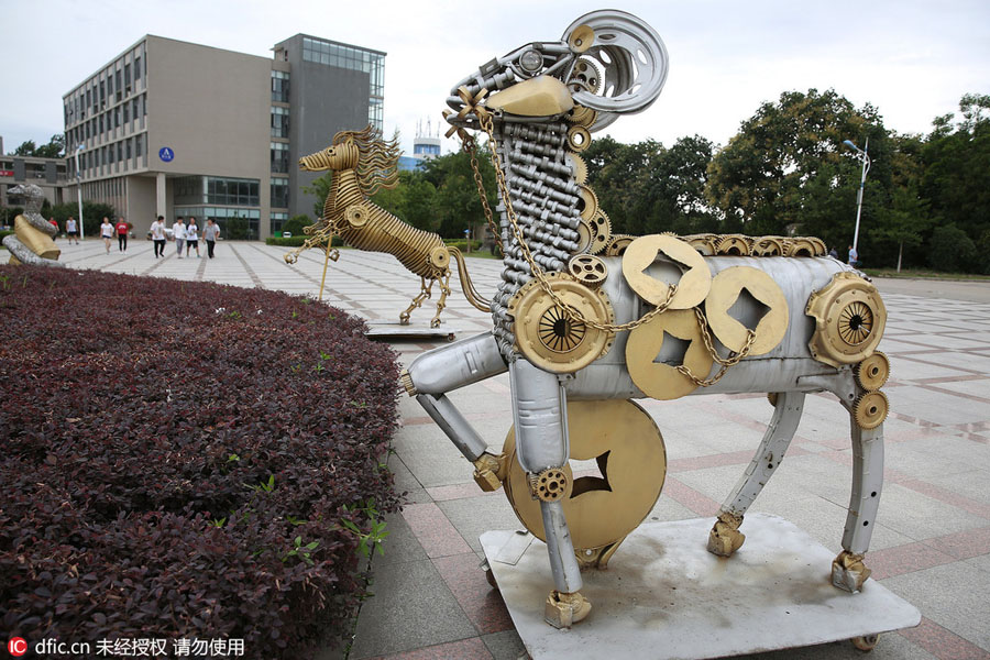 Students turn scrap parts into animal statues