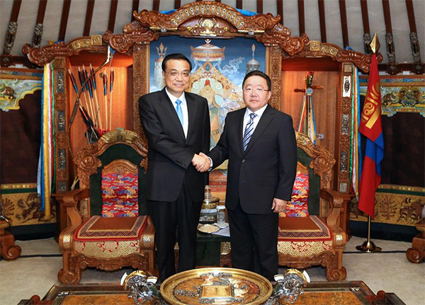 Chinese premier meets Mongolian president in Ulaanbaatar