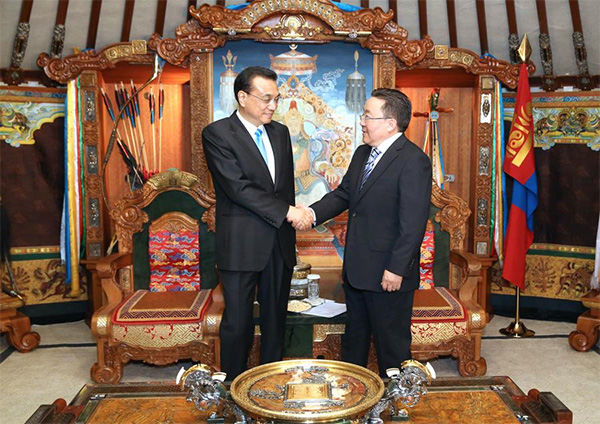 Chinese premier meets Mongolian president in Ulaanbaatar