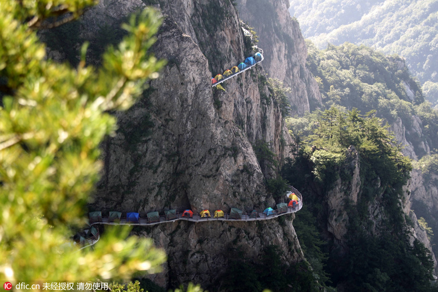 Campers sleep perched on cliff face