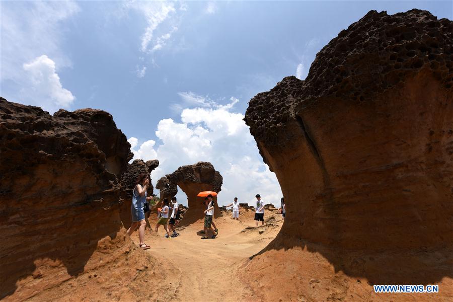 Tourists visit Yehliu Geopark in New Taipei of Taiwan