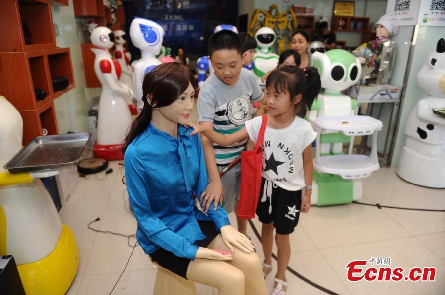 Robot shop entertains customers in Central China