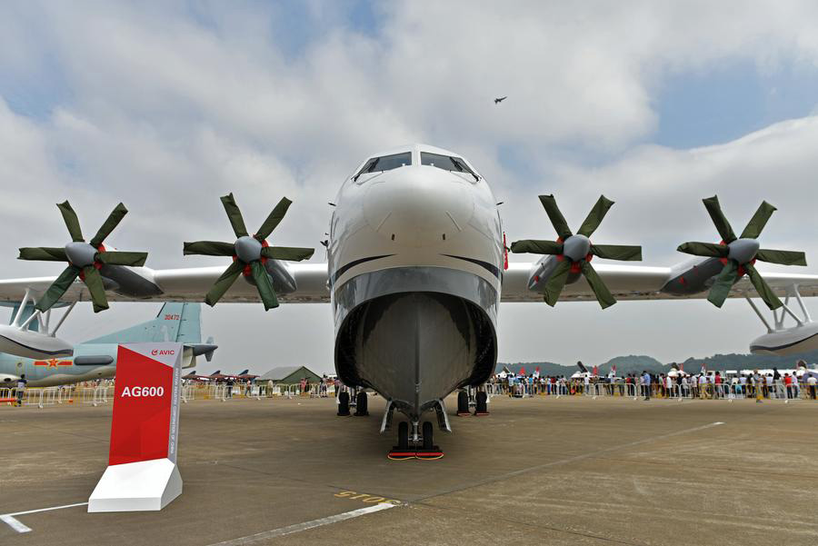 Amphibious aircraft AG600 displayed in South China's Zhuhai