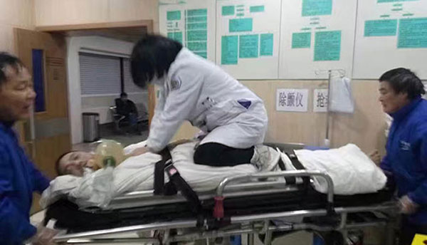 Young doctor on stretcher races against clock trying to save life