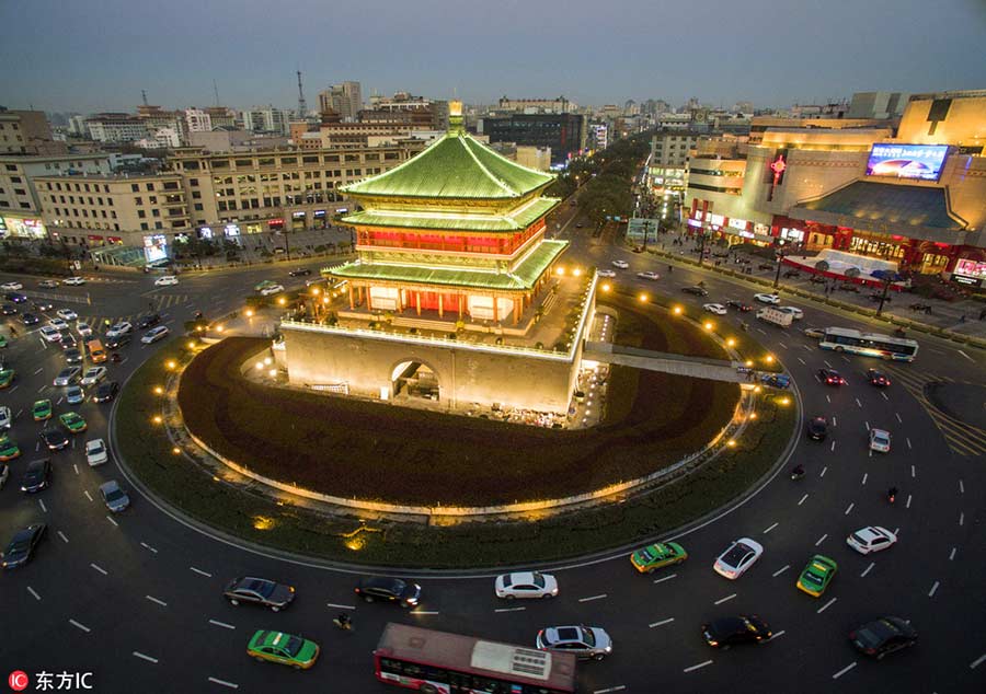 An aerial view of China's night life