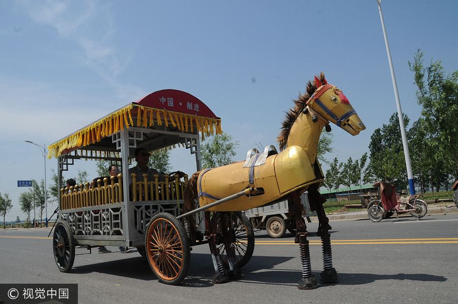 Farmer builds motorized iron horse with recycled material