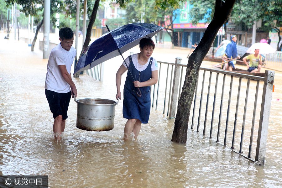 Torrential rain leaves S China county flooded