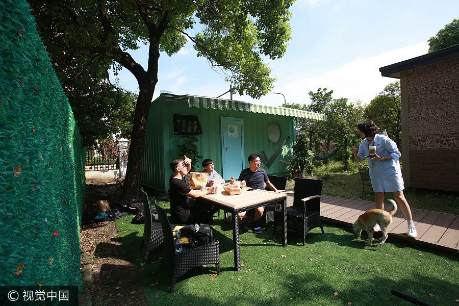 Businessman makes home in container