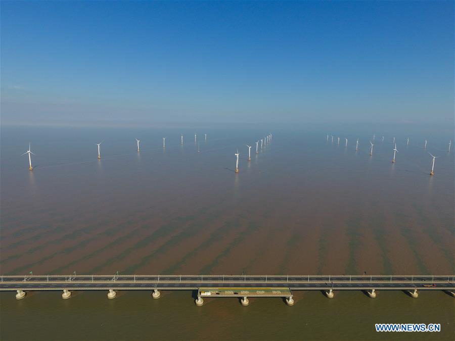 Aerial view of China's first offshore wind farm