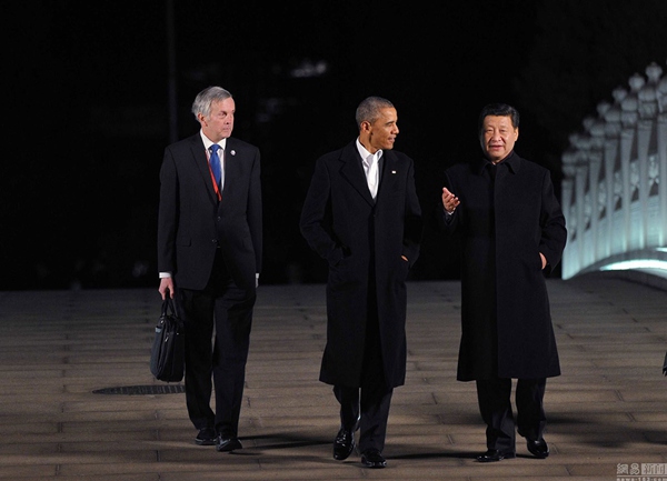 Relaxed stroll sets mood for Xi, Obama