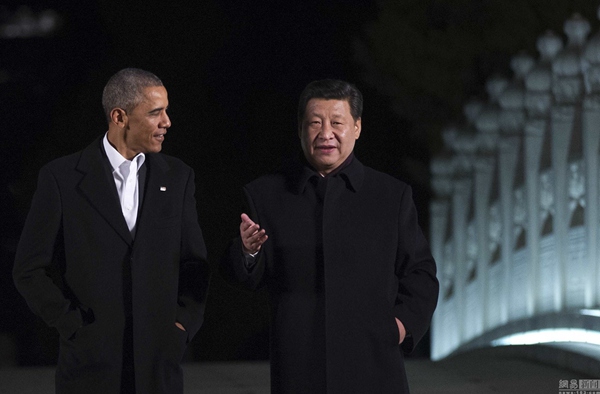 Relaxed stroll sets mood for Xi, Obama