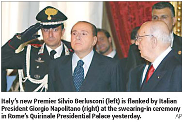 Berlusconi sworn in as PM for 3rd time