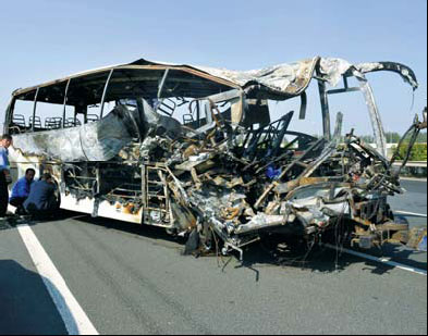 Six die, 14 injured in Tianjin bus crash