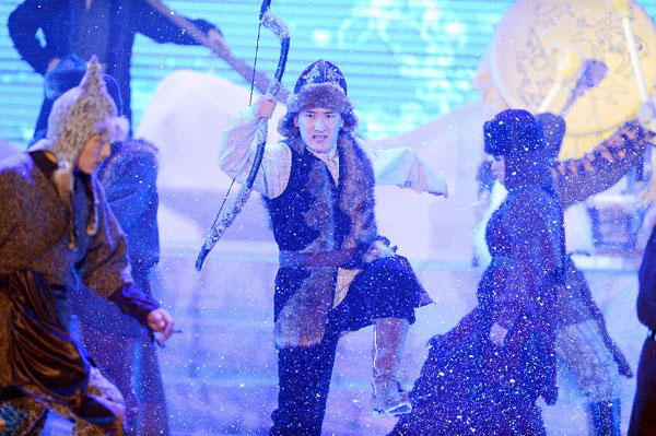 Actors perform Snowland Families in Xinjiang