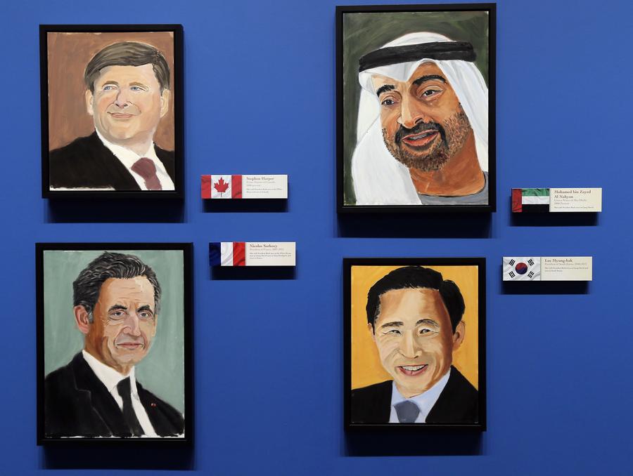 World leader portraits by Bush on display