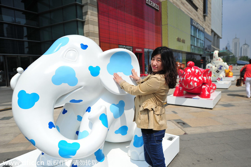 Elephant statues line Shenyang street