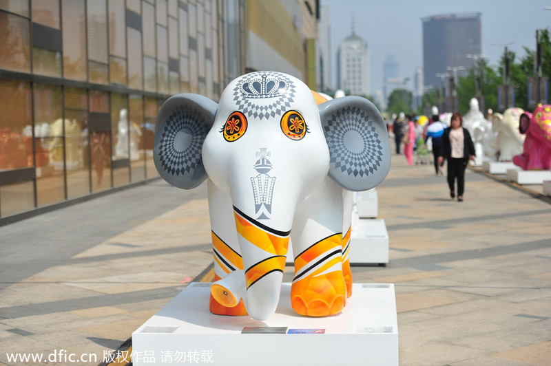 Elephant statues line Shenyang street