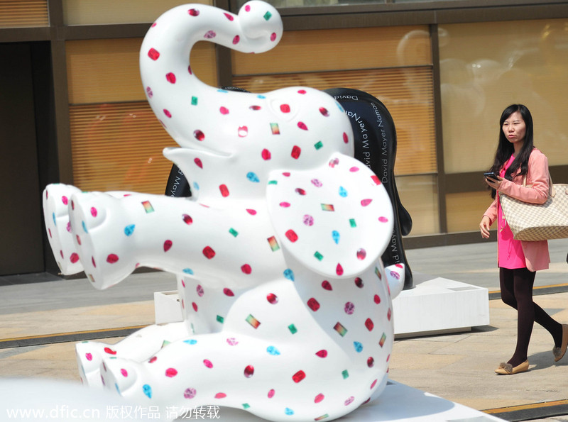 Elephant statues line Shenyang street