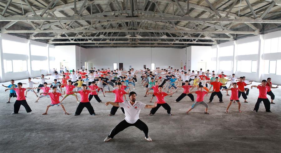 Students learn tai chi in Henan