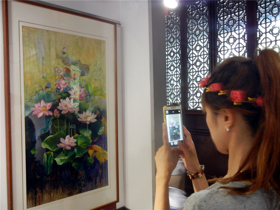 Embroidered lotus blossoms in Suzhou