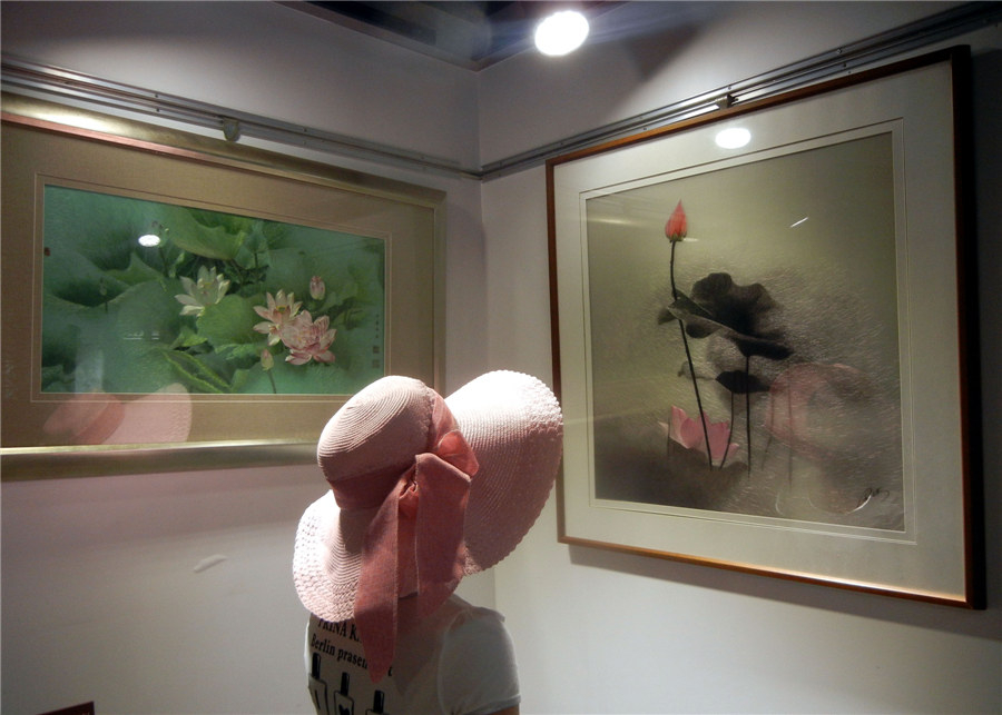 Embroidered lotus blossoms in Suzhou