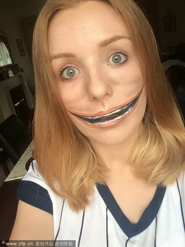 Make-up artist creates special-effects on her face